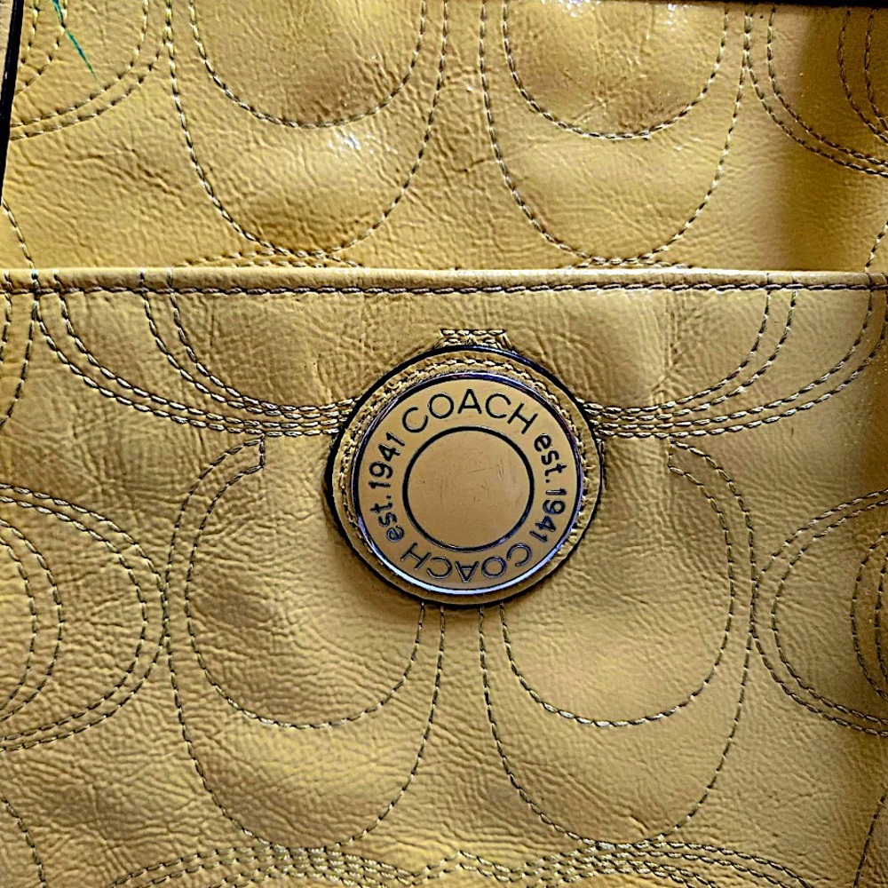 Coach Mustard Yellow Embossed Poly leather Tote,  with lots of life, discounted - Picture 6 of 16